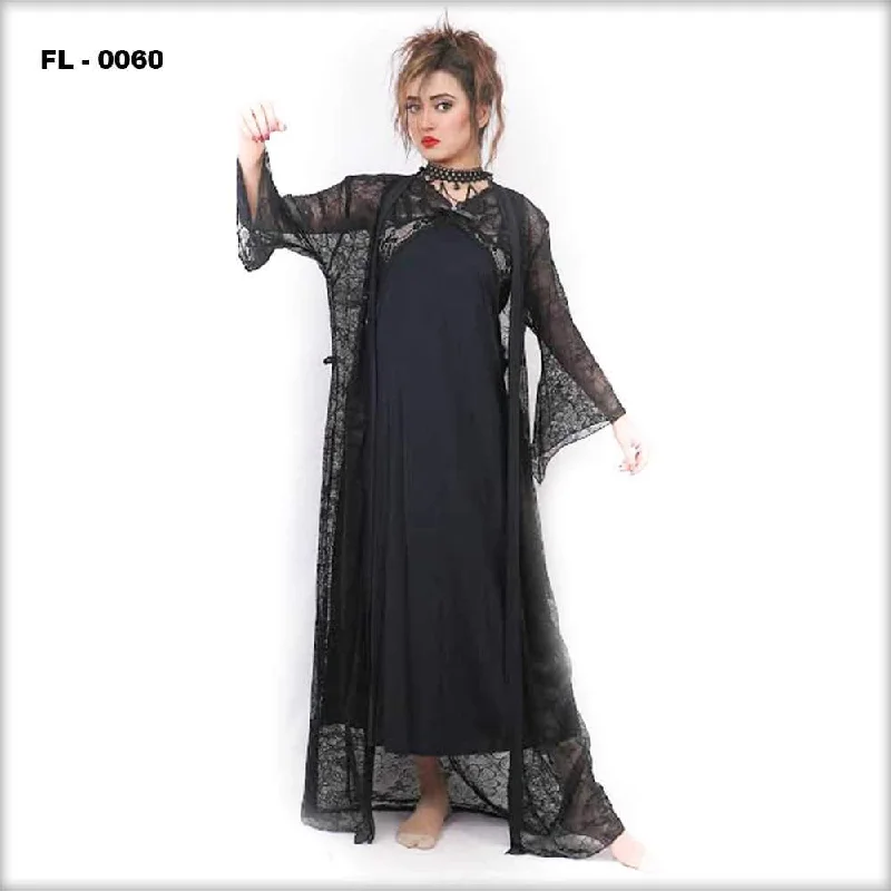 Black 2Pc Net Nighty Flourish  - FL-0060