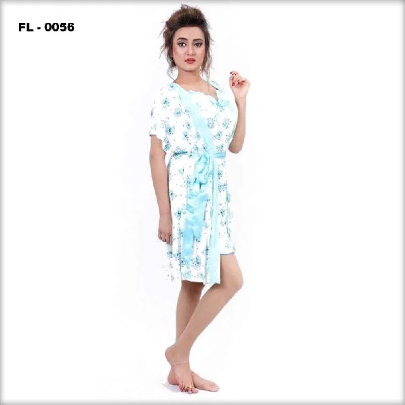 Blue Flower Print Flourish Romantic Nighty - FL-0056