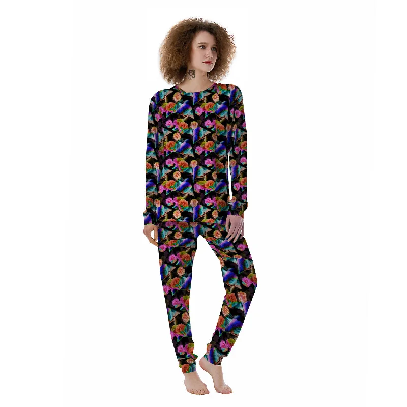 Roses Colorful Gradient Triangle Print Pattern Women's Pajamas