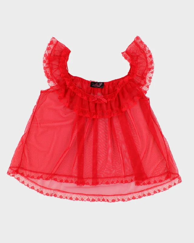 Woman's Red Tulle Off The Shoulder Camisole - M