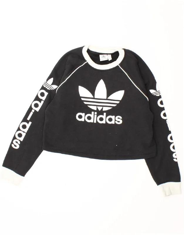 ADIDAS Womens Graphic Sweatshirt Jumper UK 10 Small Black Cotton