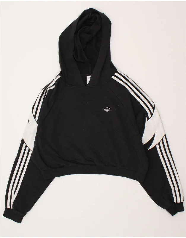 ADIDAS Womens Oversized Crop Hoodie Jumper UK 10 Small Black Colourblock