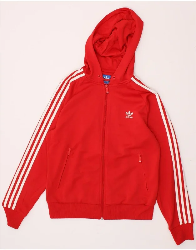 ADIDAS Womens Zip Hoodie Sweater UK 16 Large Red Cotton