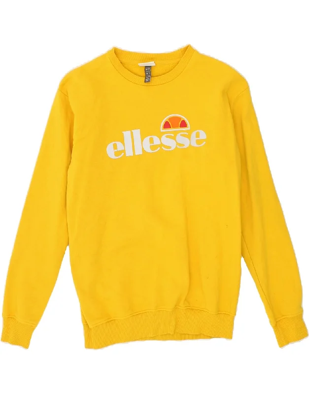 ELLESSE Womens Oversized Graphic Sweatshirt Jumper UK 10 Small Yellow