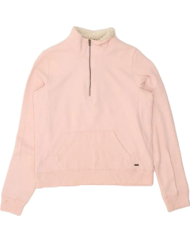 HOLLISTER Womens Zip Neck Sweatshirt Jumper UK 10 Small Pink Cotton