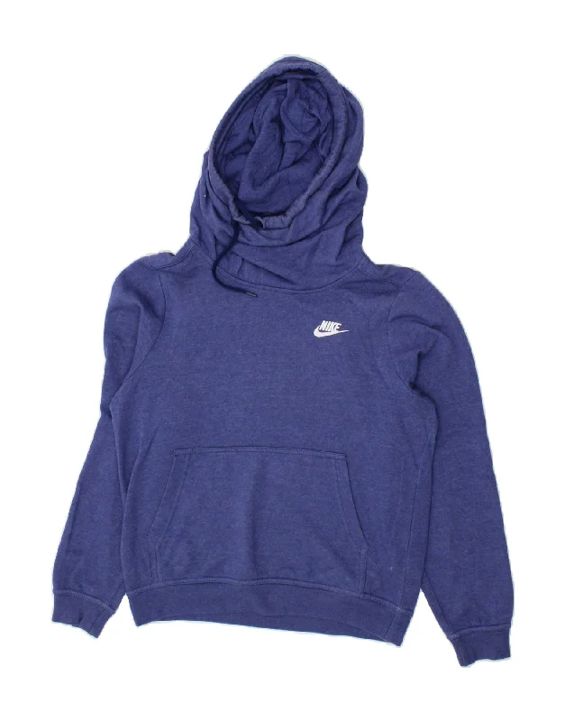 NIKE Womens Oversized Hoodie Jumper UK 6 XS Blue Cotton