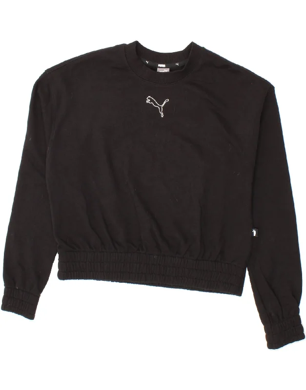 PUMA Womens Oversized Crop Sweatshirt Jumper UK 6 XS Black Cotton