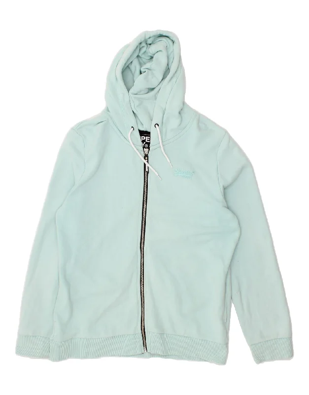 SUPERDRY Womens Zip Hoodie Sweater UK 14 Large Turquoise Cotton