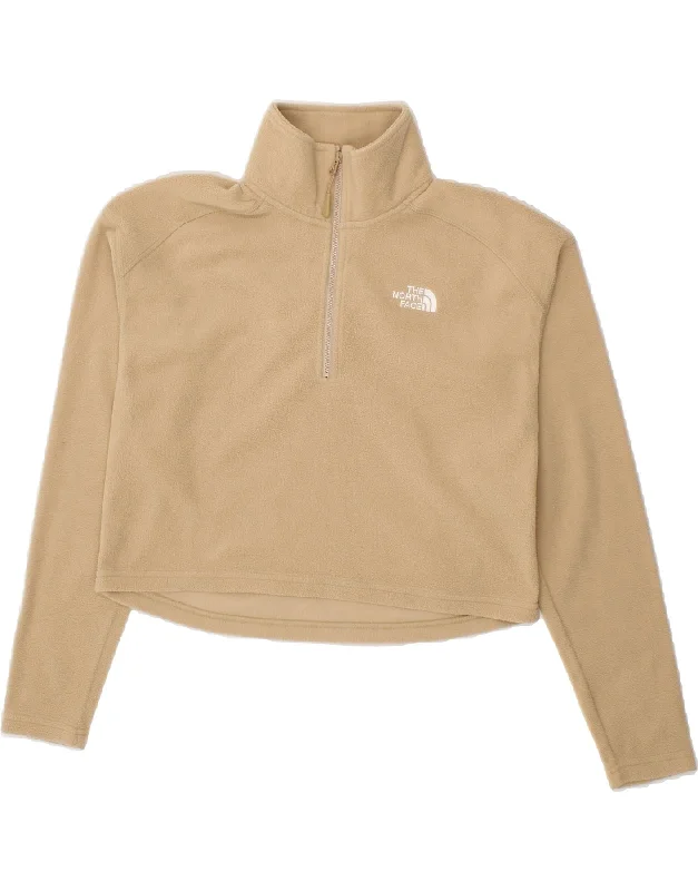 THE NORTH FACE Womens Crop Zip Neck Fleece Jumper UK 10 Small Beige