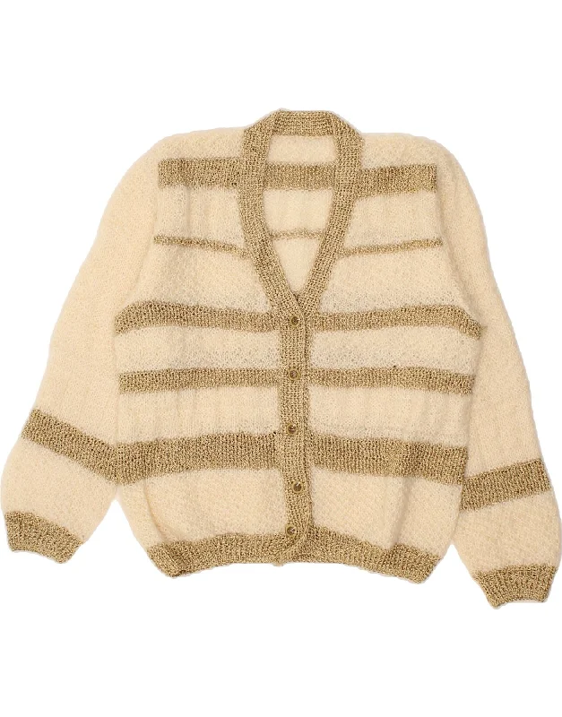 VINTAGE Womens Cardigan Sweater UK 16 Large Beige Striped