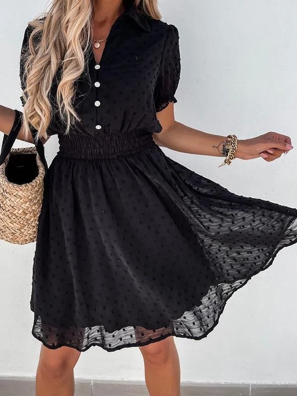 Casual Black Button Embellished Mesh Dress