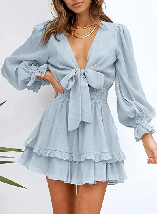 Krueger Textured Ruffle Dress - Powder Blue