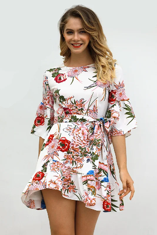 Lala Printed Adjustable Balloon Sleeve Dress