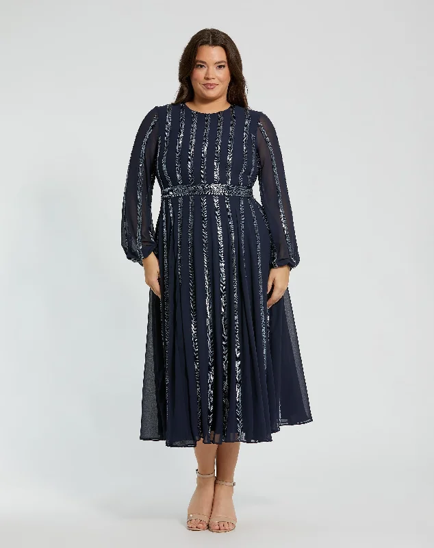 Long Sheer Sleeve Sequin Dress