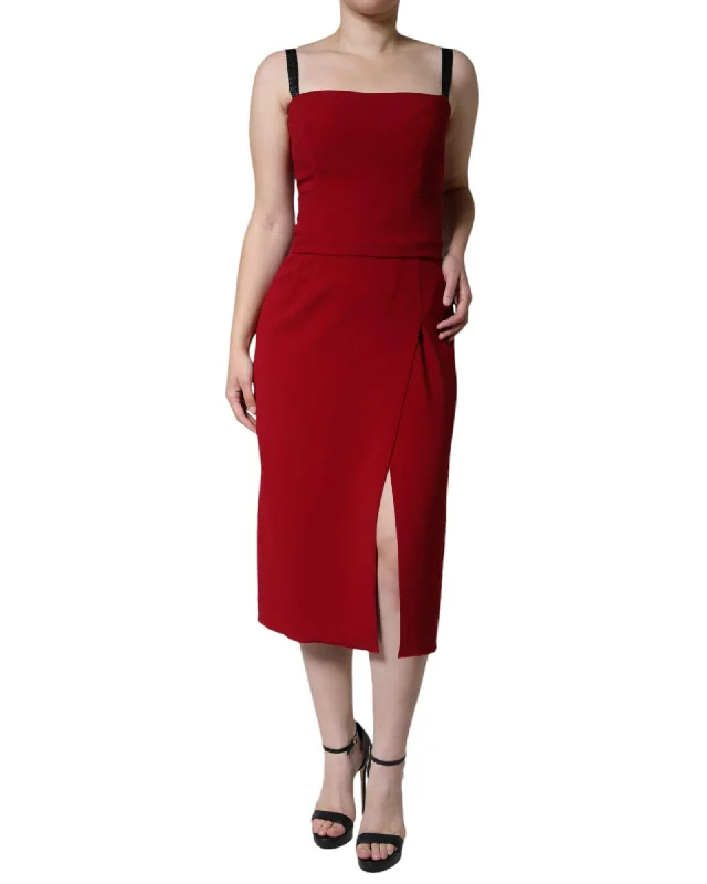 Dolce & Gabbana Viscose Stretch Side Slit Sheath Midi Dress