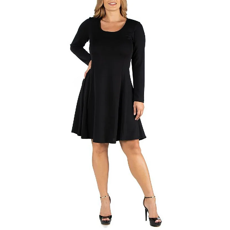 Plus Womens Crepe Scoop Neck Midi Dress