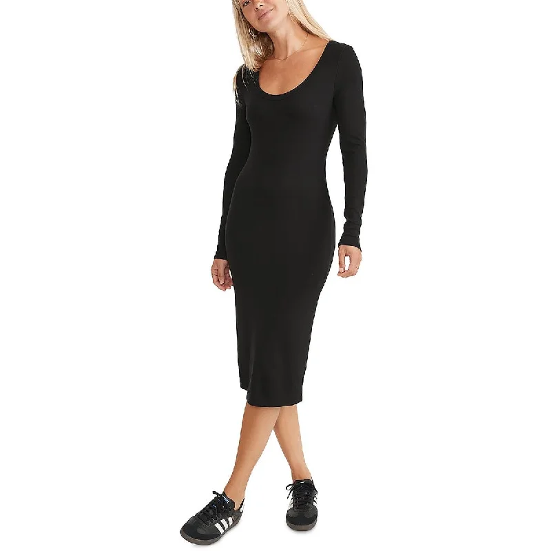 Womens Scoop Neck Long Sleeve Midi Dress