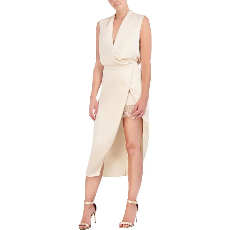 Womens Below Knee Surplice Midi Dress