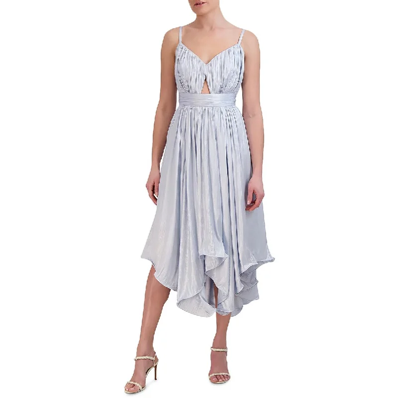 Womens Below Knee Pleated Midi Dress