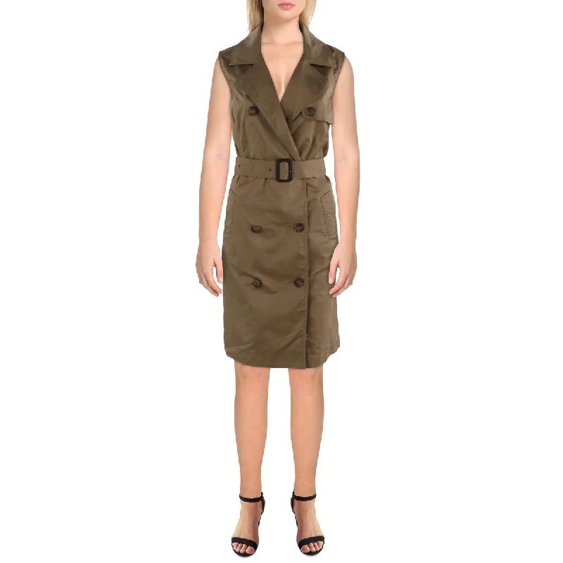 Womens Twill Double Breasted Midi Dress