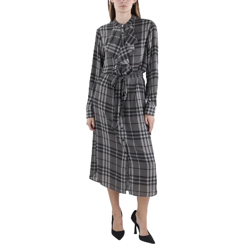 Womens Ruffled Midi Shirtdress