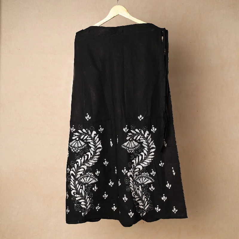 Black - Bengal Kantha Embroidery Cotton Wrap Around Skirt