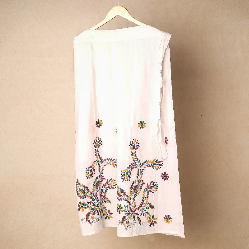 White - Bengal Kantha Embroidery Cotton Wrap Around Skirt