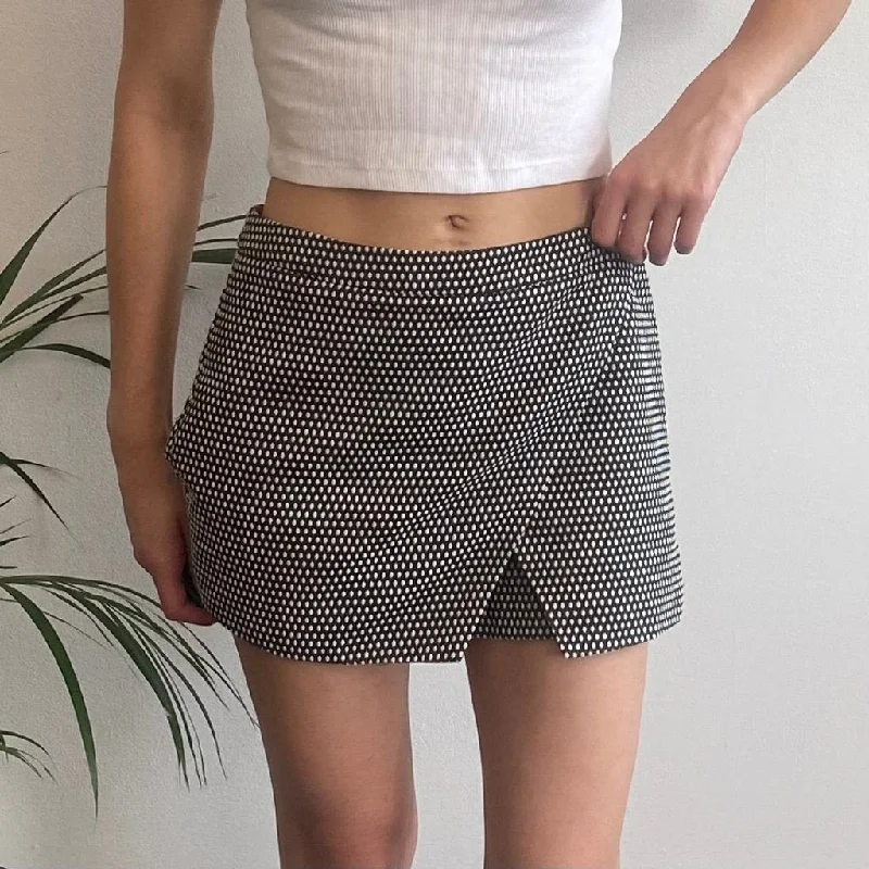 Benetton Polka Dot Skort - 30W UK 10 Black & White Polyester Blend