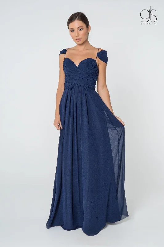 Long Formal Off Shoulder Ruched Chiffon Prom Dress