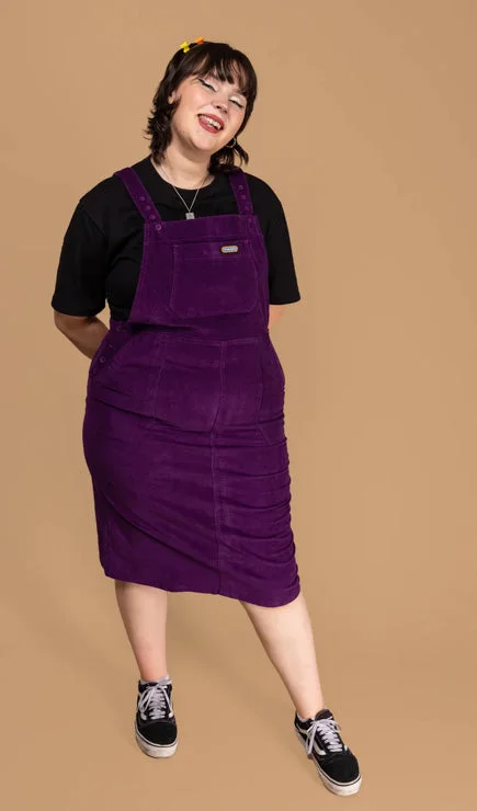 Run & Fly - Purple Stretch Corduroy Long Pinafore Dress