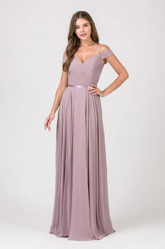 Eureka Fashion - 7611 Long Ruche-Textured Bodice A-Line Gown