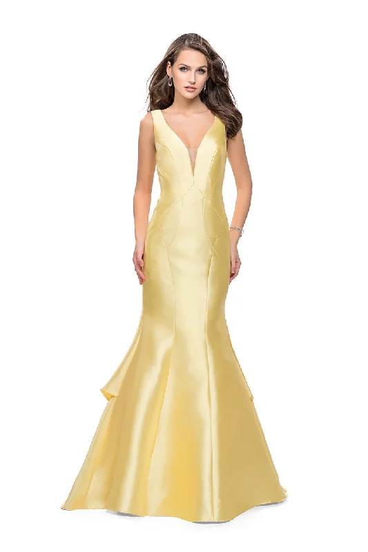 La Femme Gigi - 26046 Deep V-neck Mikado Mermaid Gown