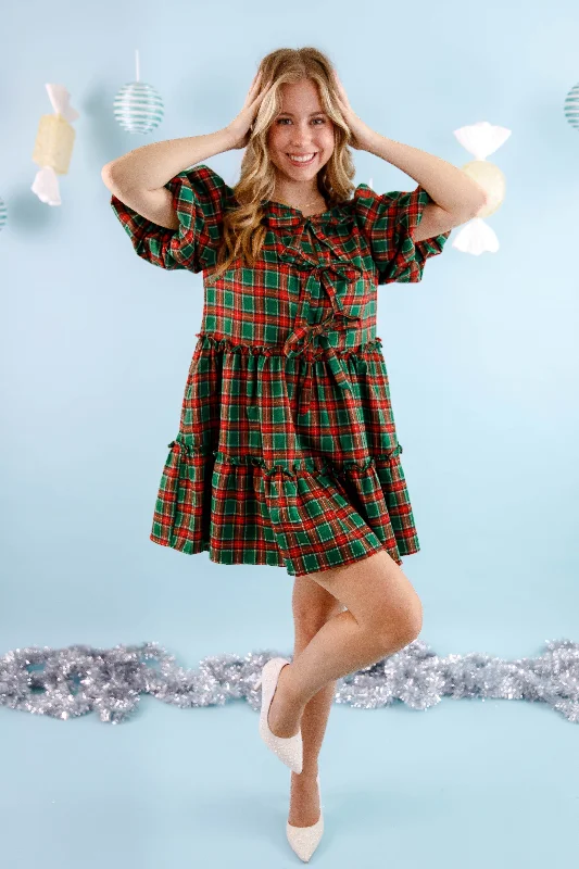 Best Time Of The Year Dress-Green Plaid