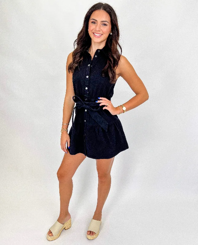 BORN FOR THIS BLACK BUTTON DOWN RUFFLE DRESS