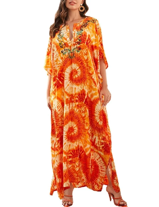 Orange Tie-Dye Beach Kaftan: Half Sleeve Cover-Up