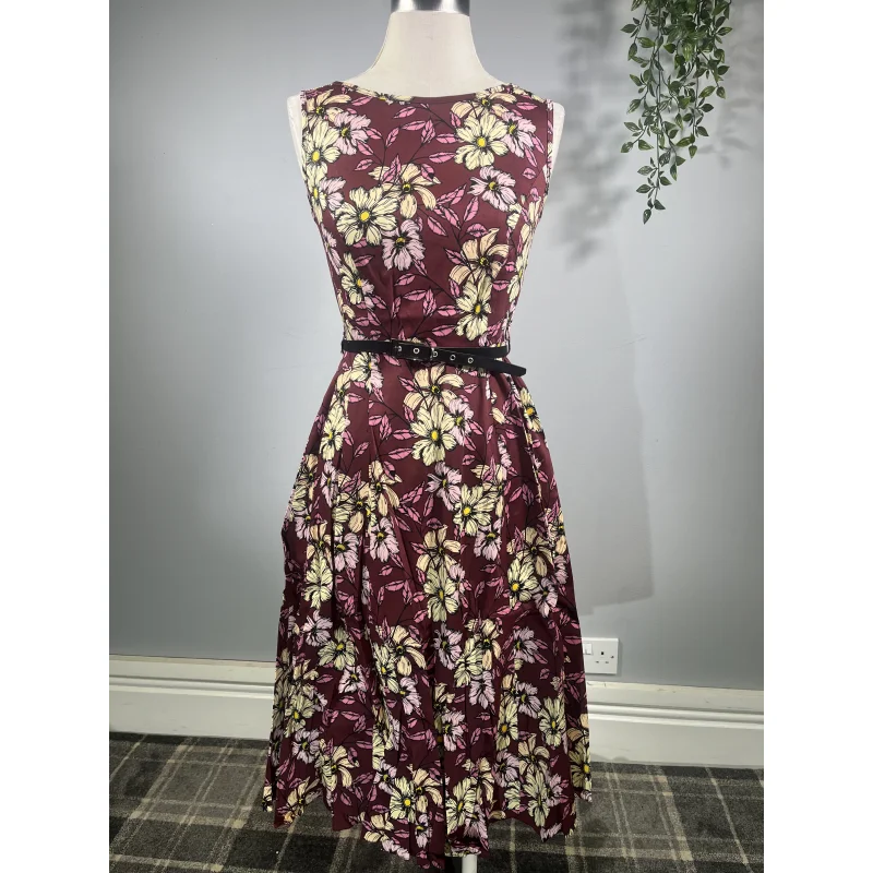 Hepburn Dress - Maroon Flowers (08)