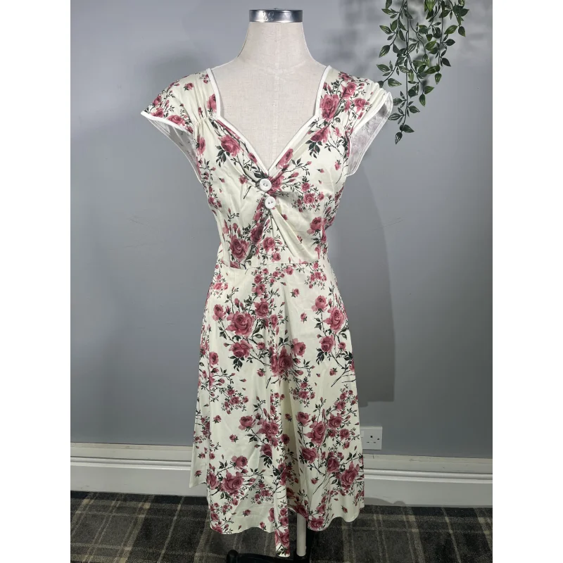 Isabella Dress - Pink Roses on Cream (14)