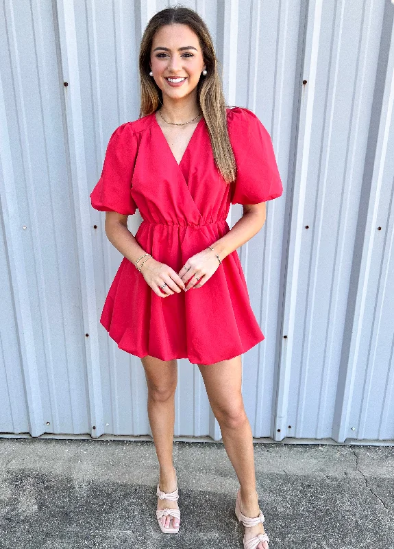 LOOKING OUT FOR YOU RED BUBBLE HEM DRESS