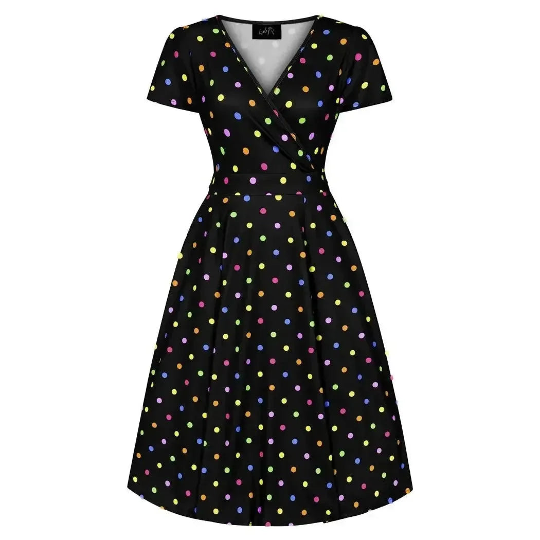 Lyra Dress - Rainbow Polka