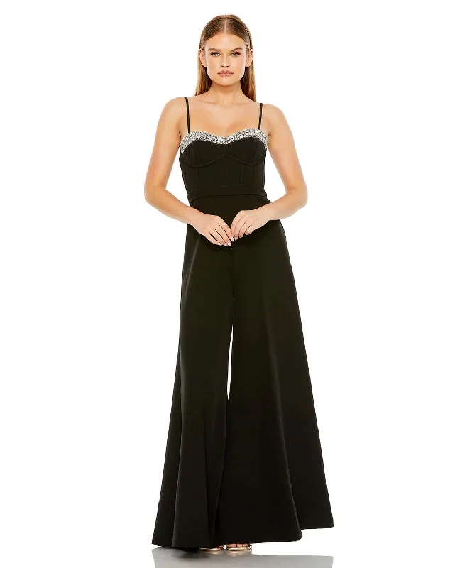 Mac Duggal 11765 Slim Strap Beaded Bustier Top Jumpsuit