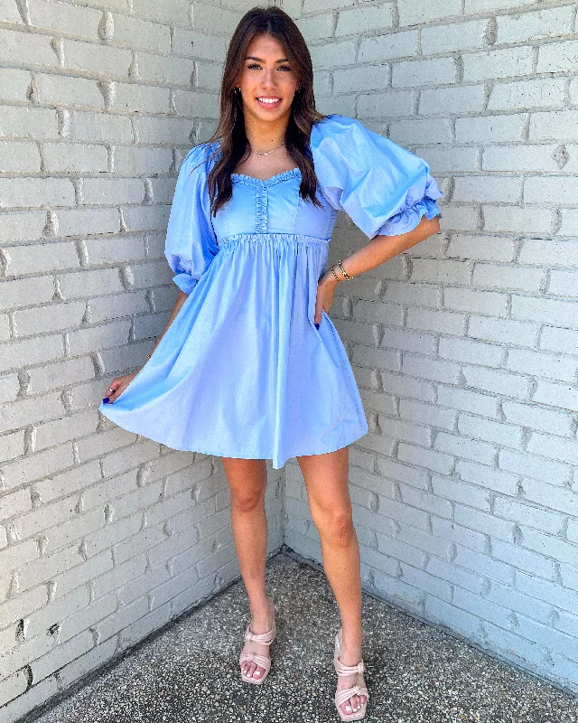 MAKING MEMORIES BLUE RUFFLE BABYDOLL DRESS