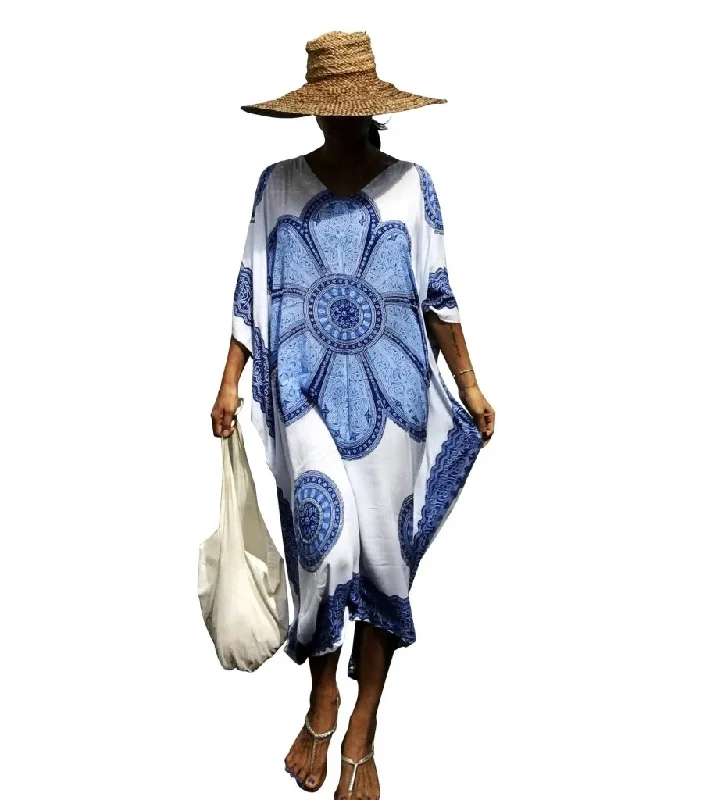 Multicolor Boho Kaftan Swim Cover Up Dress