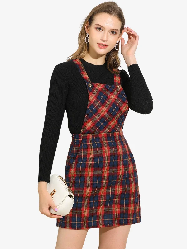 Overall Bib Plaid Adjustable Strap Pinafore Mini Suspender Skirt