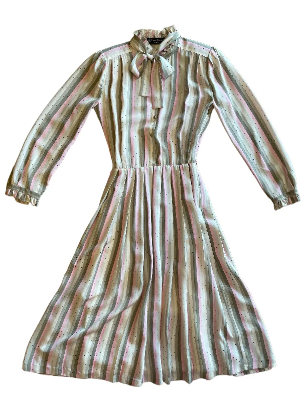 Louis Feraud Pink Striped Polka Dot Dress