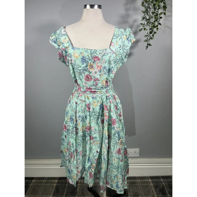 Swing Dress - Pastel Green Butterflies (18)