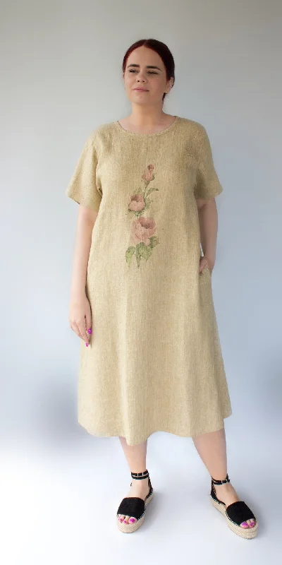 Linen dress with textile print