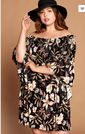 PLUS FLORAL OFF SHOULDER DRESS