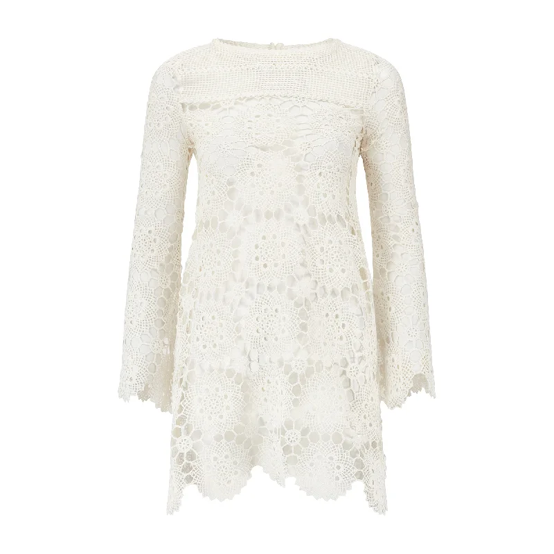 1970s White Lace Doily Crochet Dress