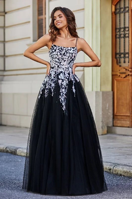 A Line Lace-up Back Tulle Gown