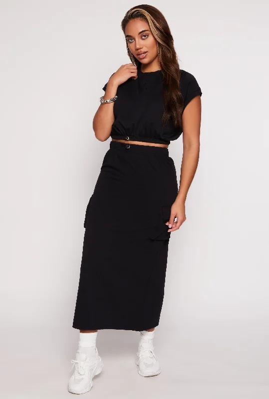 Almost Famous Fleece Maxi Cargo Skirt